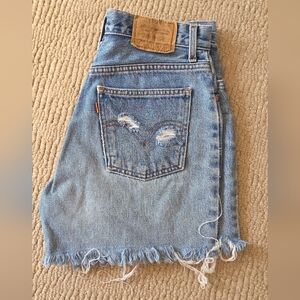 Levi's 840 Orange Tab - Hand Distressed - High Waisted - Light Blue Jean Shorts